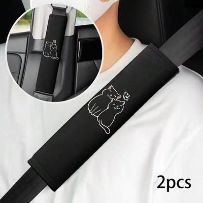 2PCS Two Love Cat Car Shoulder Protector Soft and Comfortable Car Seat Belt Protective Cover Universal