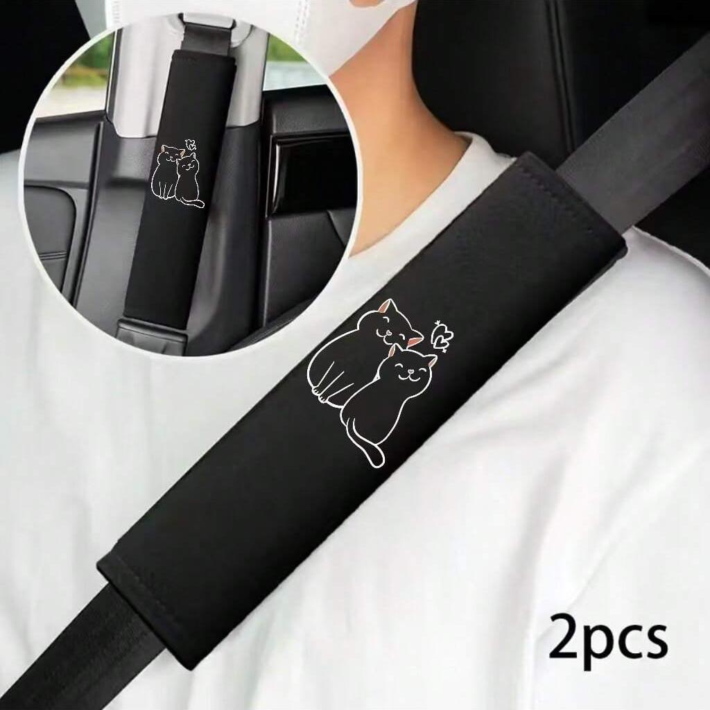 2PCS Two Love Cat Car Shoulder Protector Soft and Comfortable Car Seat Belt Protective Cover Universal