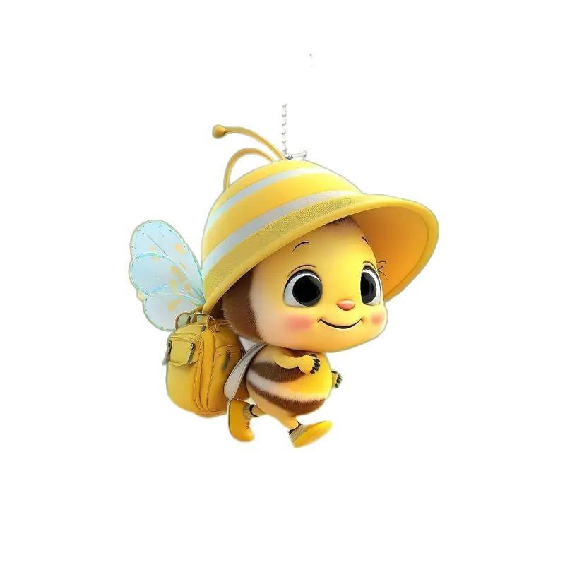Flat Acrylic Surface Pendant With Cartoon Bee Hat And Carrying Backpack Design