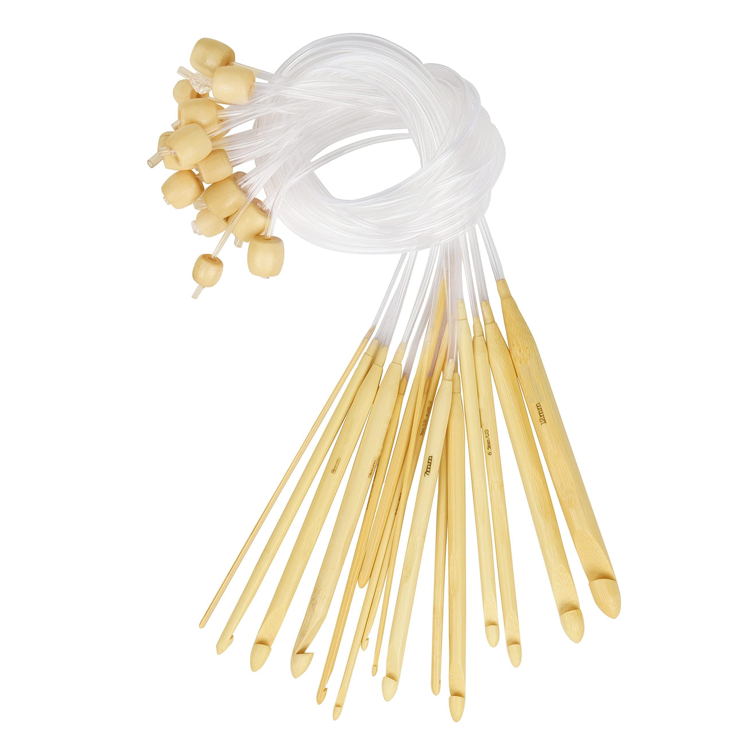 

Bamboo Knitting Needles Wood Crochet Hooks with Plastic Cable with Bead Ends for Knitting Yarn Crocheting Projects 10mm - 3mm