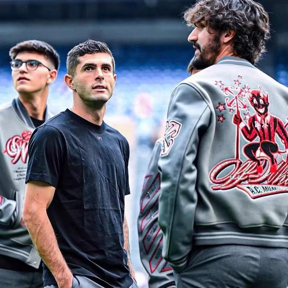 AC Milán Pevná Vyšívaná Kožená Baseballová Bunda