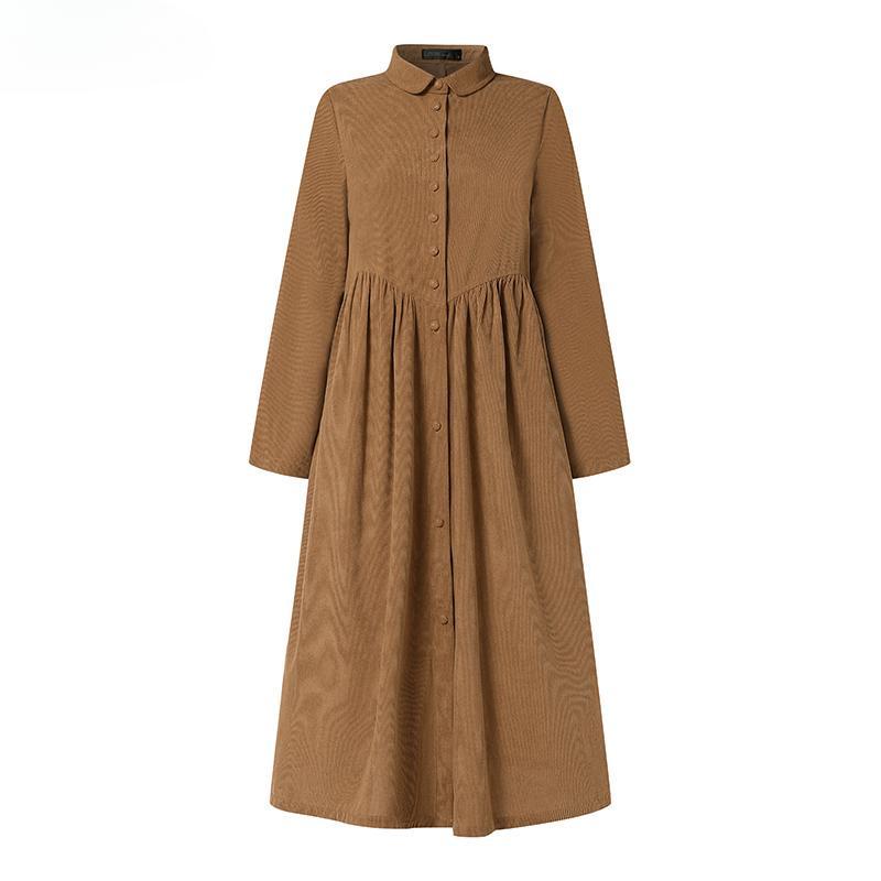 Women's Maxi Dress Turn Down Collar Long Sleeve Retro Long Dress Plus Size Coats