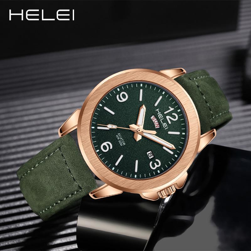 Hot-Selling Men's Fashion Quartz Watch: Waterproof, Luminous, Genuine Leather Strap