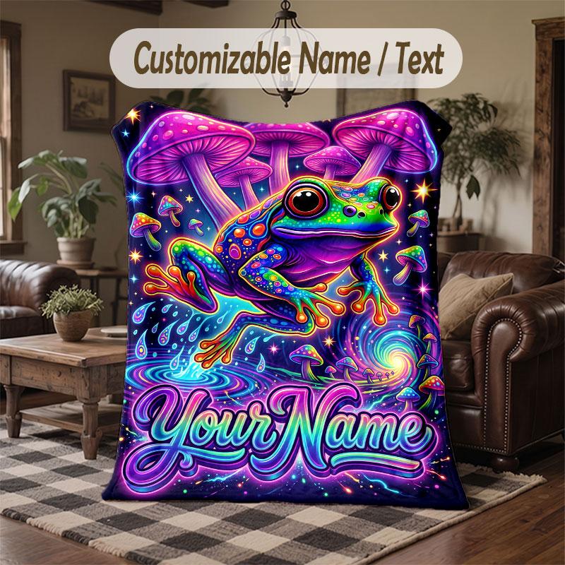 Frog Theme Throw Blanket Custom Name Text Personalized Blanket Soft Cozy Blanket for Home Sofa Bed