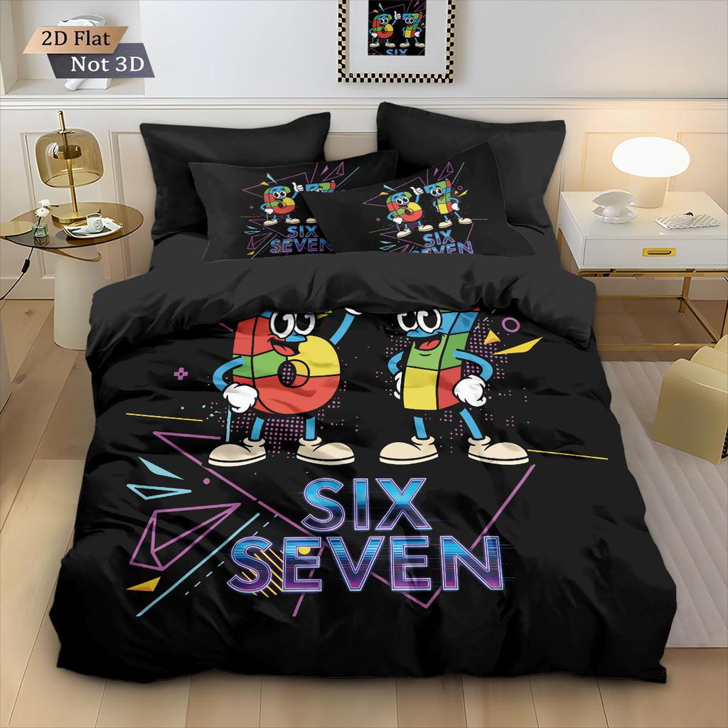 Fun Whimsical Number 67 Digital Printed 3PC Duvet Cover with Pillowcases Novelty Queen King Size Comforter Unique Bedroom Decor