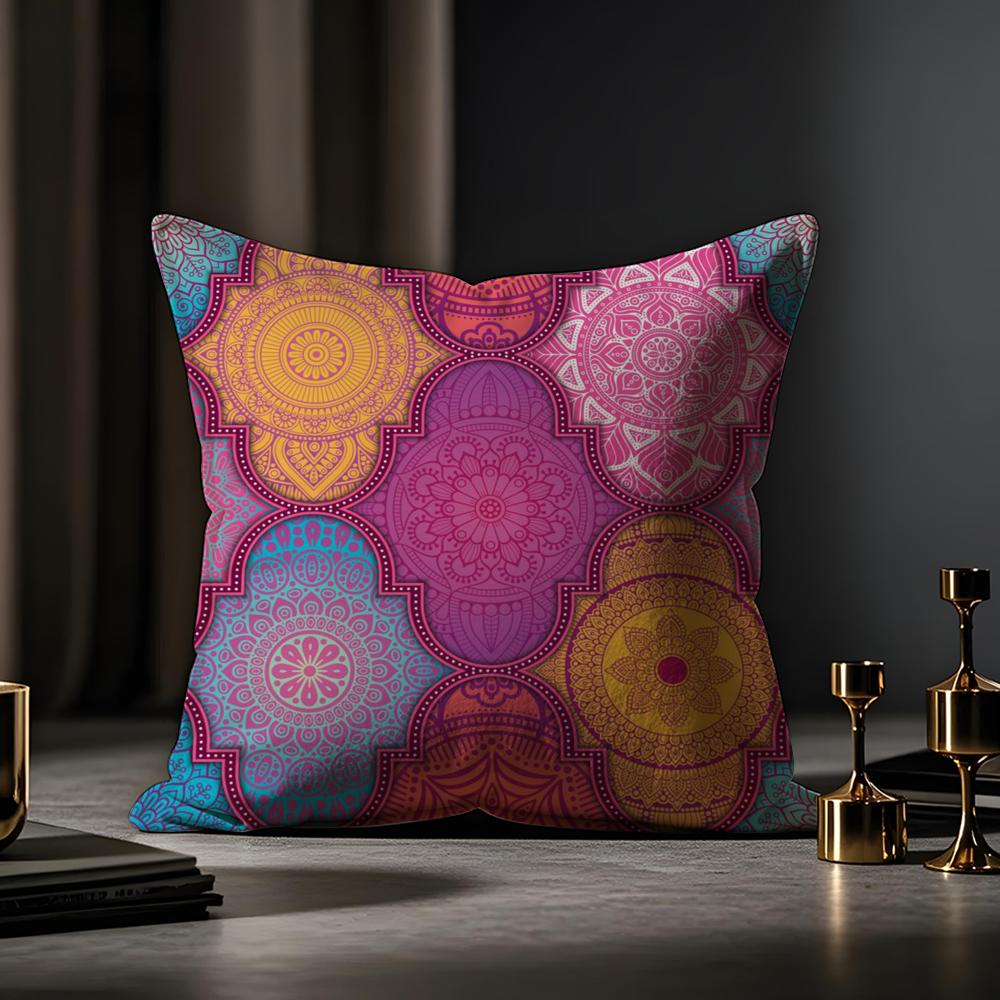 Mandala Style Decorative Pillow Case Anti-dustmite Pillowcase Invisible Zipper Silky Short Plush Sofa Cushion Cover