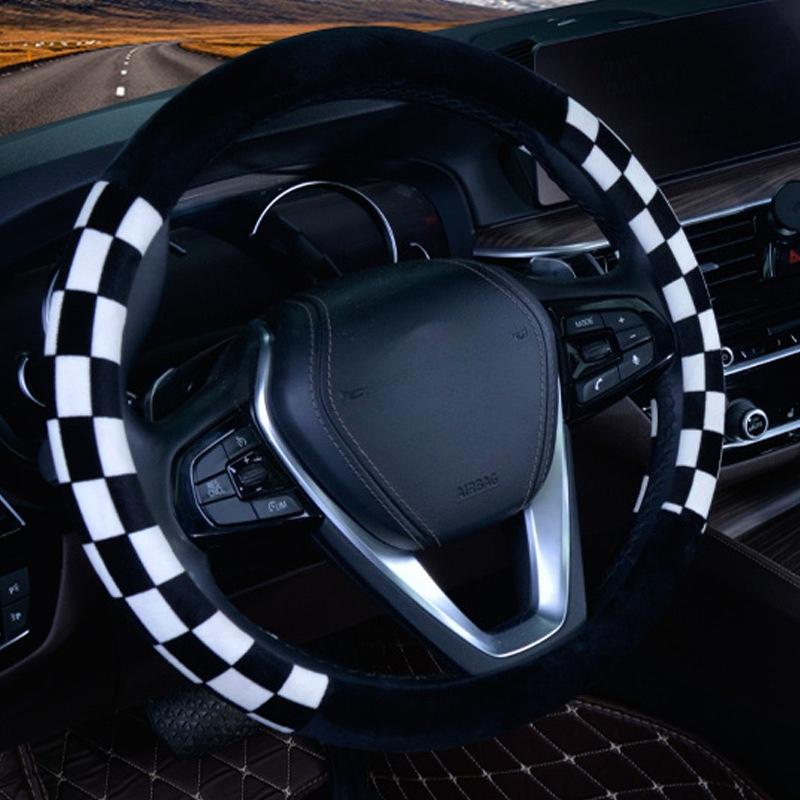 Car Steering Wheel Cover Plush Handle Cover Flocking Autumn and Winter Universal Warm and Non-slip