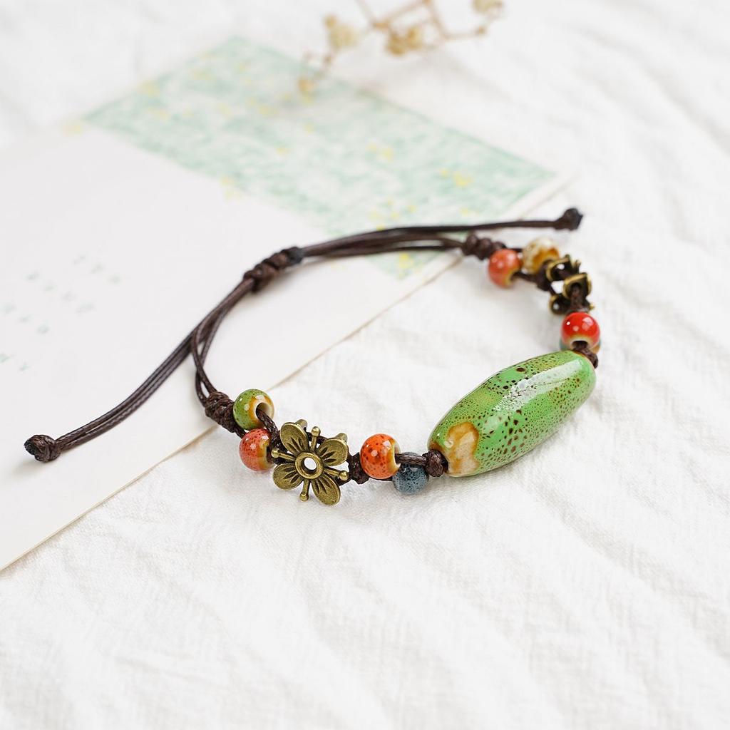A Wisp of Porcelain Ceramic Hand Rope Literary Fresh Flower Bracelet Simple Design Learning Jewelry Wholesale