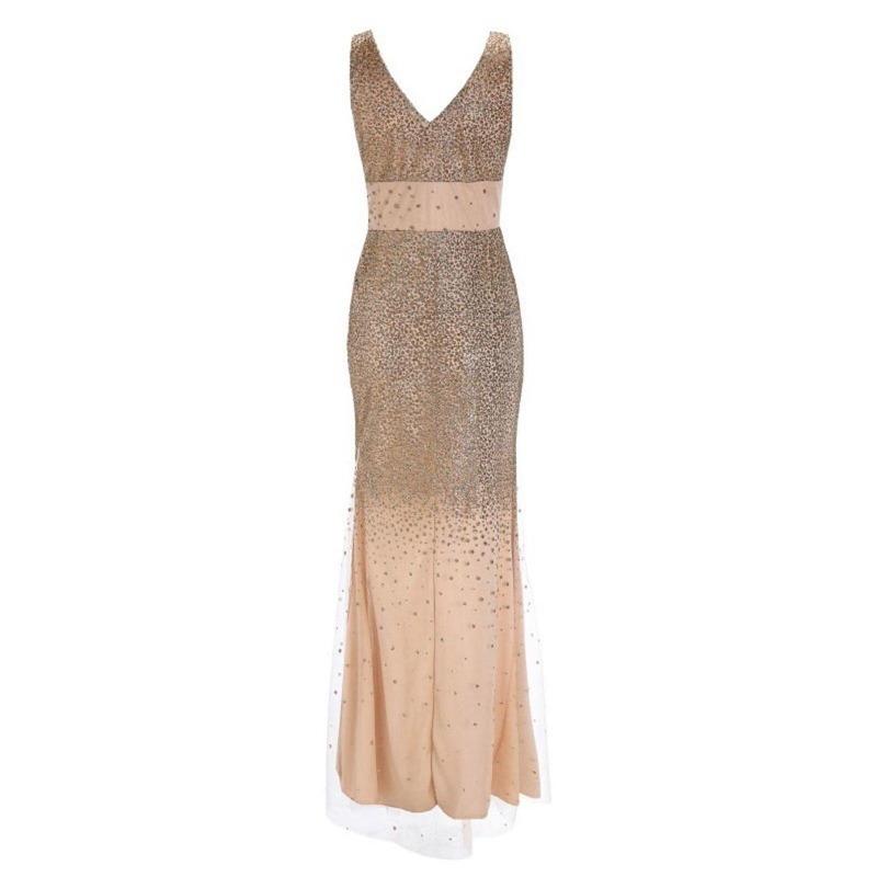 Rochie cu crăpătură înaltă Femei Paiete Bal de Promovare Elegantă Doamnă Rochie Sexy Fără Spate Dama Aur Elegantă Domnișoară de Onoare Decolteu în V Rochie Lungă