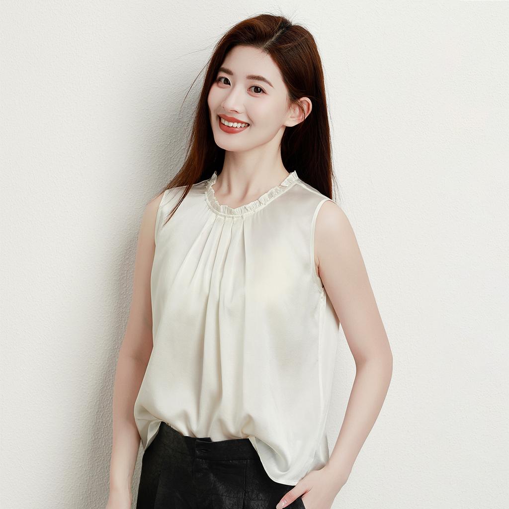 New 92% Mulberry Silk Tank Top Round Neck High End Commuting Base Sleeveless T-shirt Workplace Shirt Women's Top