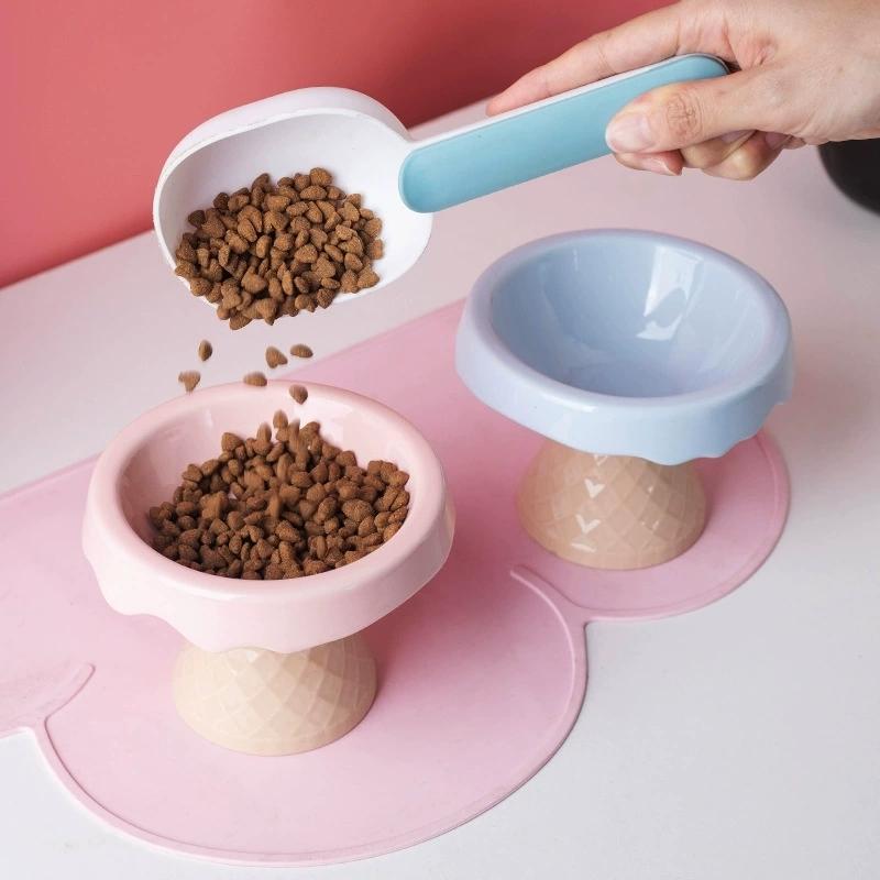 1pc Ceramic Cat Bowl, Pet Bowl, Ice Cream Bowl, High Foot Slanted Mouth, Neck Protection, Anti Knock Cat and Dog Bowl
