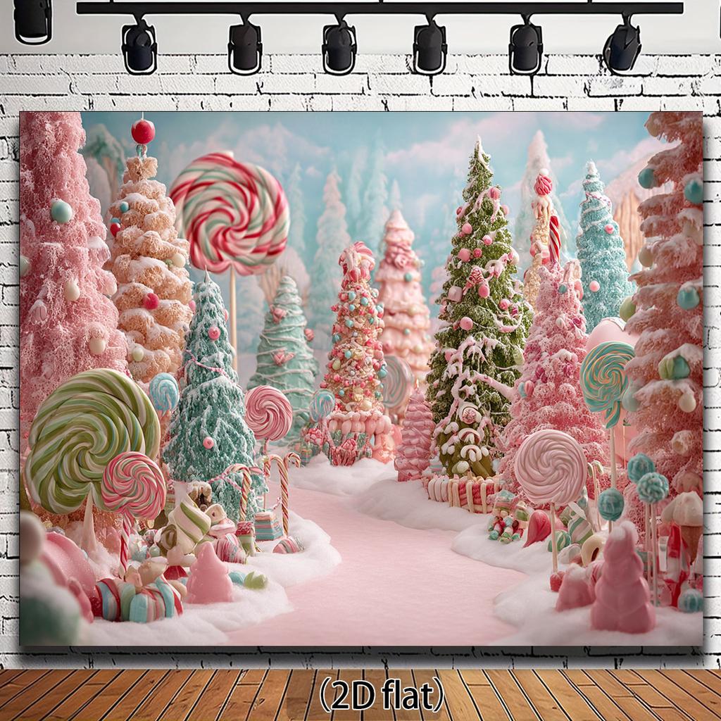 2D plane 1 piece of pink lollipop forest candy park Christmas background fabric with candy stick patternZL