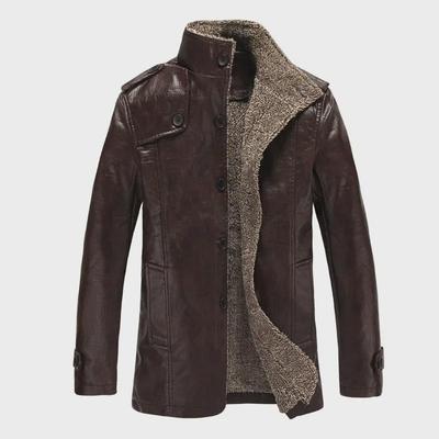 Pánská středně dlouhá motocyklová bunda z umělé kůže se sametem, podzimní/zimní ležérní korejský styl, zesílený design