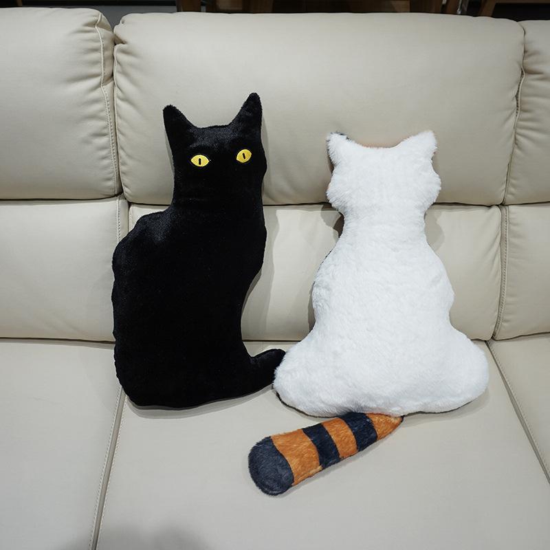 Cartoon Black Cat Throw Pillow Plush Toy Doll Three Flower Cat Doll Home Sofa Pillow Cushion Rag Doll