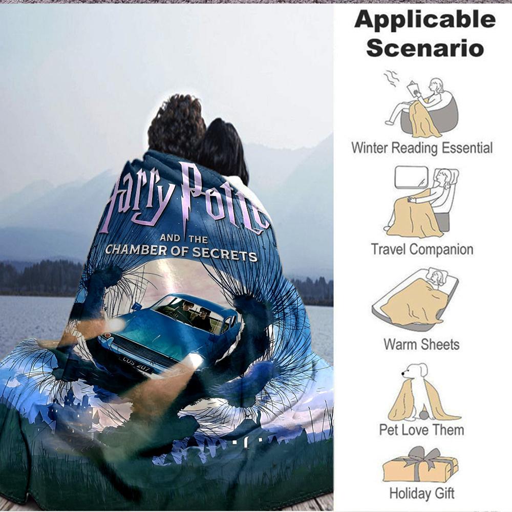 1pc Harry Potter Flannel Throw Blanket - HD Printed Lightweight Soft Warm All-Season Blanket for Sofa, Bed, Travel, Camping 015