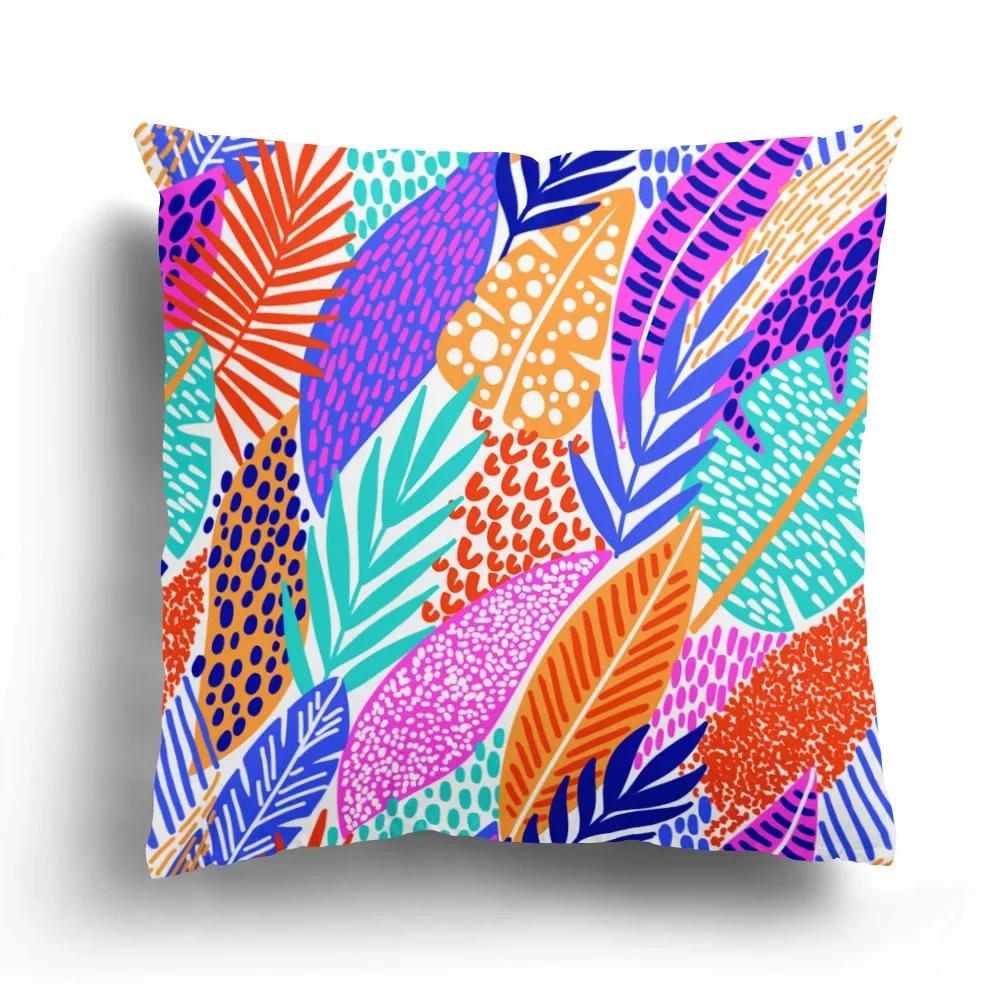 Home Decor Colorful Floral And Leaf Patterned Pillow Covers Pattern Cushion Cover Suitable For Sofa Bedroom Car Pillow Cover