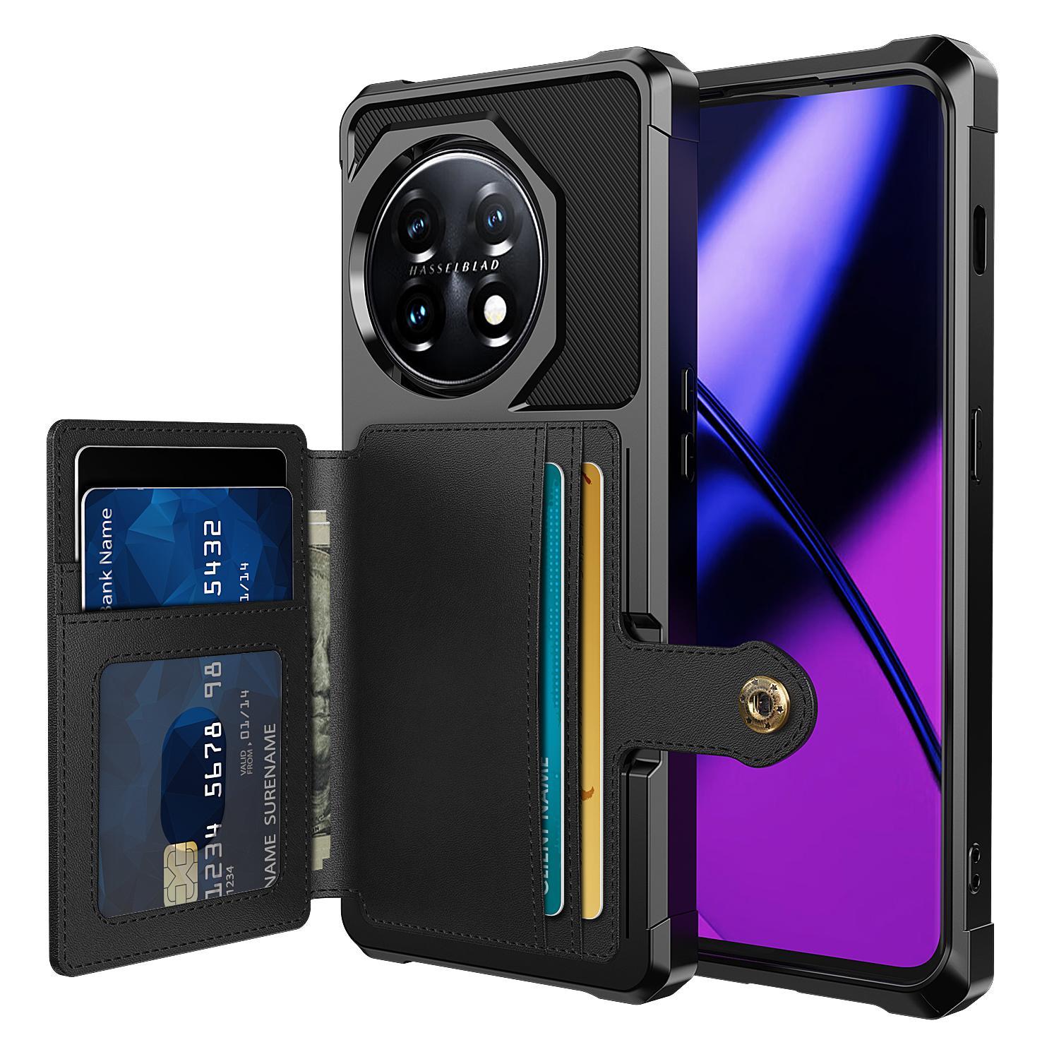 

ZM03 Противоударный чехол для OnePlus 11 5G, TPU-чехол с покрытием из ПУ-кожи, с держателем для карт, подставкой Black