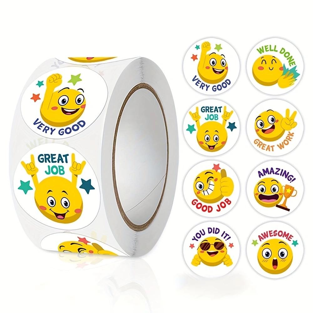 500Pcs/Roll Cartoon Funny Smile Face Expression Reward Stickers 8 Designs 2.5cm/1.0in Round For PC Pad Fridge Gift Diy Decor