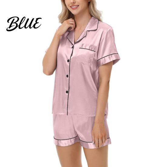 Casual Daily Wear Pajamas 2 Pcs/Set Suit Satin Single-breasted Cardigan Shirt V Neck Notch Collar