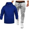 Men's Winter Solid Color Long-Sleeved Hooded Drawstring Sweatshirt And Sweatpants Suit