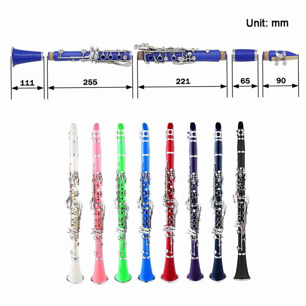 Clarinet ABS 17 Key bB  Flat Soprano Binocular Clarinet with Cleaning Cloth Gloves 10 Reeds Screwdriver Reed Case