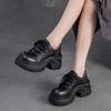Johnature Genuine Leather Thick Soled High Heel Pumps Versatile Retro Round Toe Lace-up Women's Platform Shoes