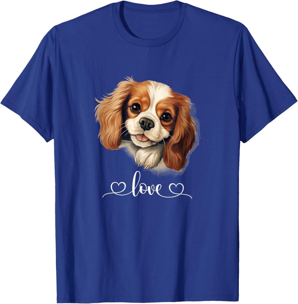 Cavalier King Charles Spaniel Dog Love Graphic Print Cotton T-Shirt Casual Round Neck Tee