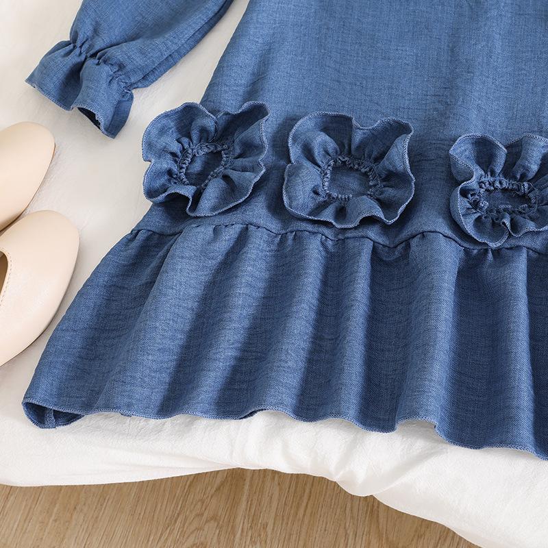 Rochie Fete Toamnă Nouă Stil Coreean Stil Occidental Dantelă Mânecă Lungă Dulce Fustă Flori Tridimensionale Rochie Prințesă