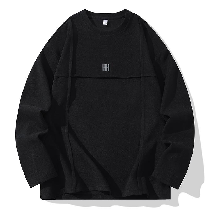 Men s Minimalist Paneled Crew Neck Sweatshirt - Casual Long Sleeve Top M чёрный