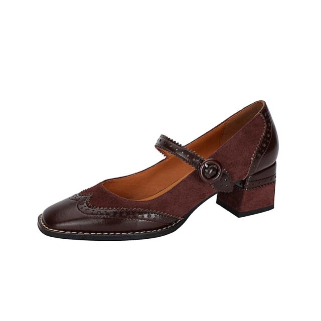 

Жіноче взуття Мері Джейн з натуральної шкіри, модне взуття в стилі ретро, ​​пряжки, неглибокі човники з квадратним носком і товстим каблуком Взуття ручної роботи для жінок, розмір 34-40 40