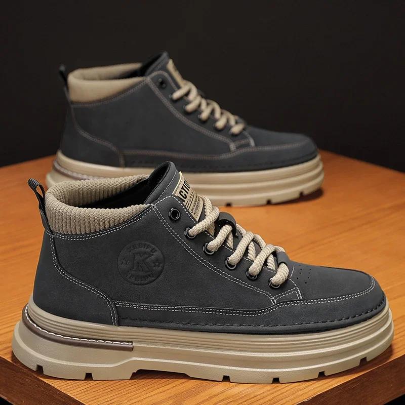 

Осенний тренд, популярный товар, толстая подошва, рабочая одежда, повседневная обувь, модные мужские ботинки на шнуровке большого размера, износостойкие 39 серый