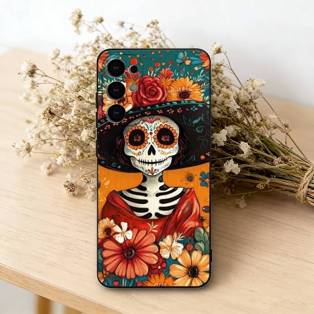 M-Mexican Catrina S-Skull  Phone Case For Samsung S25,S24,S21,S22,S23,S30,Ultra,S20,Plus,Fe,Soft Silicone Black Cover