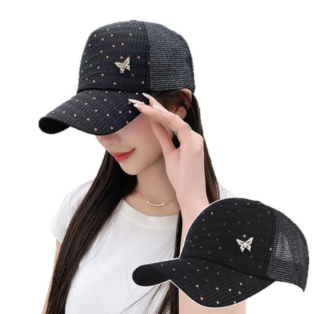 

Butterfly Mesh Sun Hat Adjustable Sport Peaked Hat Summer Baseball Hat чорний