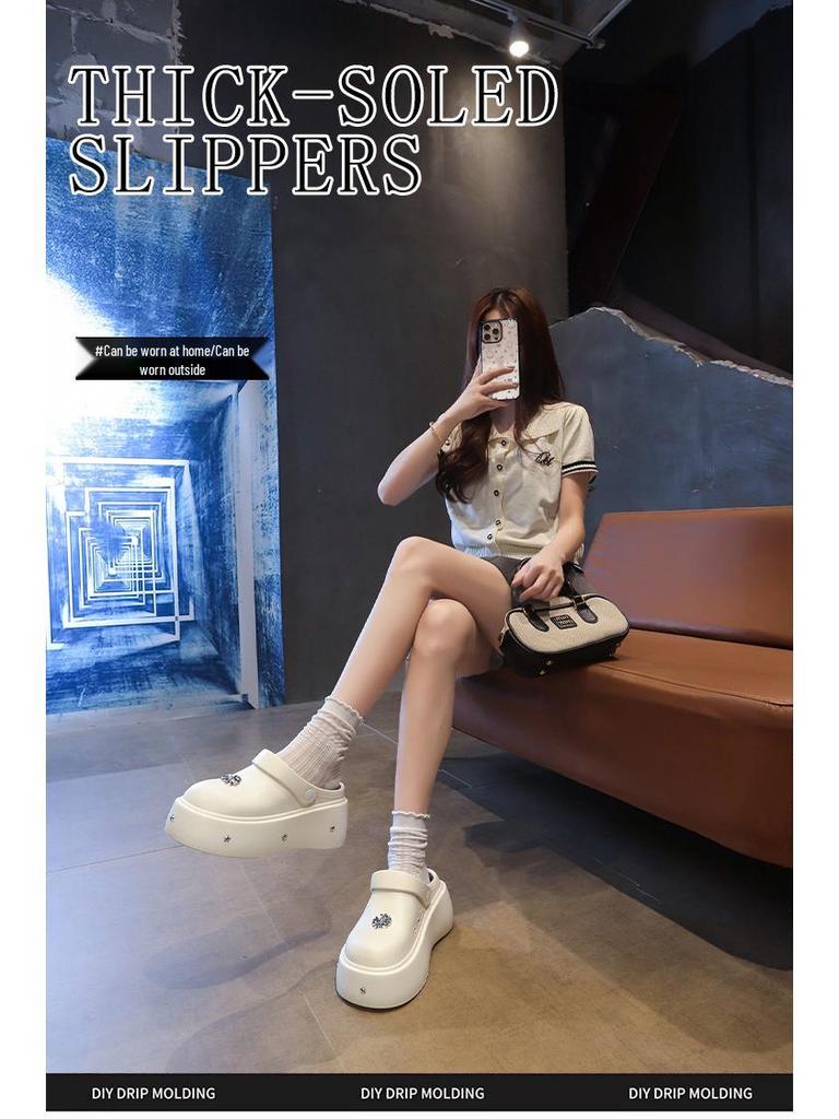 2025 Women's Rivet Peep-Toe Thick-Soled Height-Increasing Non-Slip Mango Toe Half Slippers for Spring/Summer