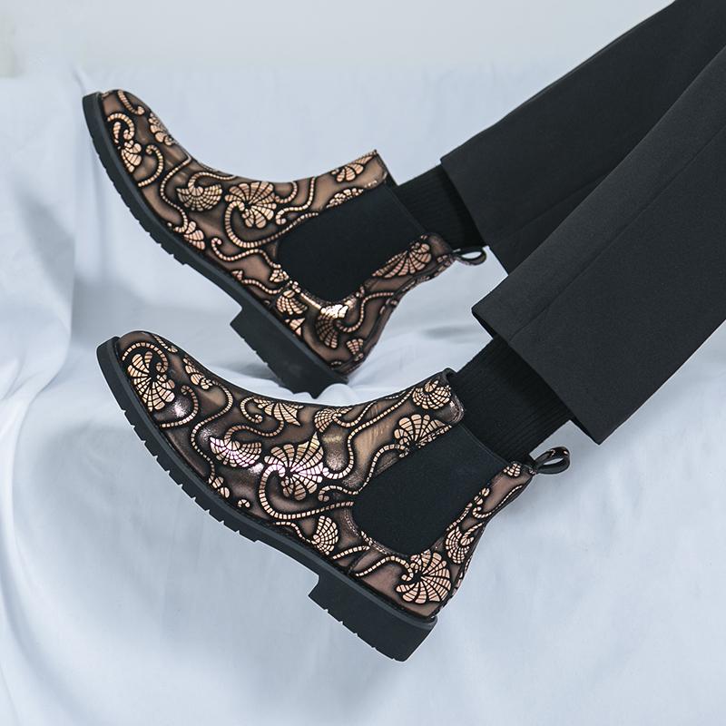 Fashion Luxury Brand Patent Leather Shoes Men's Boots Formal Low Top Casual Shoes Dress Boots Chelsea Business Ankle Boots Men 38-48