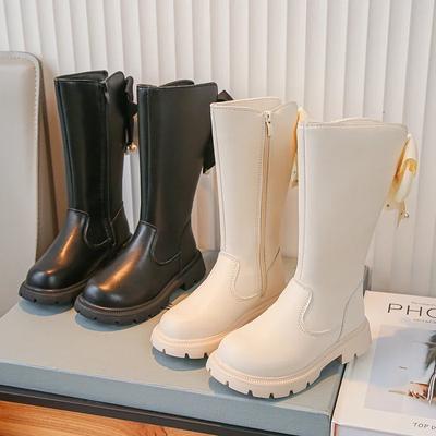 Kids High Boots Spring Autumn Elegant Children's Boots for Girls Fashion Versatile Princess Causal Bowknot Leather Boots Chic