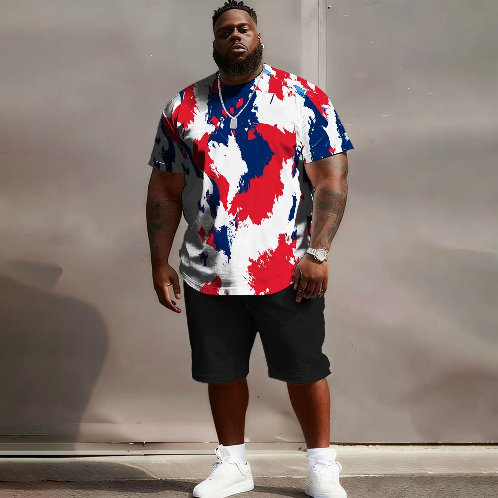 Men's Short Sleeve Set: Textured Edge Vibe - 2-Piece Big & Tall Fit, Soft Fabric, Sleek Herringbone Texture