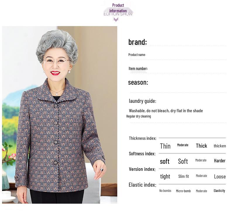 Plus Size Cardigan Jacket for Women 70-80: Spring/Autumn Outerwear for Middle-Aged & Elderly
