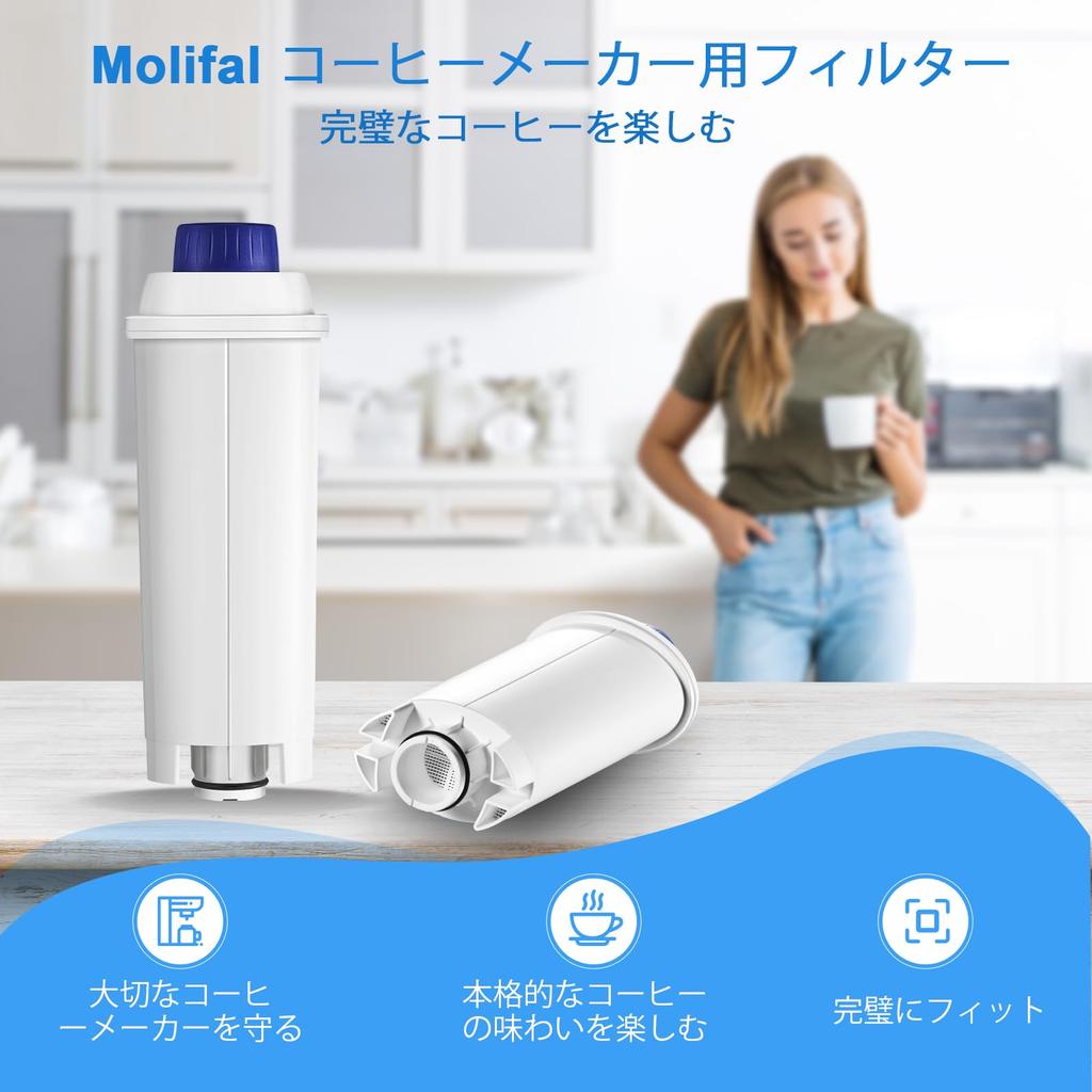 Molifal Coffee Maker Filters, Replacement Filters for DeLonghi DLSC002, Dinamica, Magnifica S, Eletta Explorer, ETAM Autentica, and ECAM Series (Set