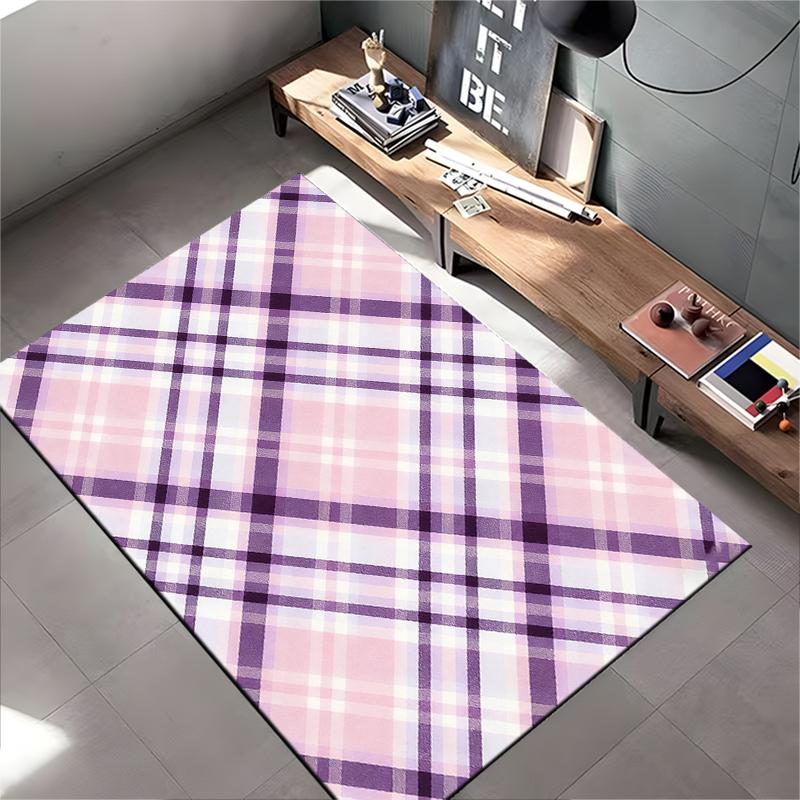 Pink and Purple Plaid Pattern Area Rug for Living Room Decor. Suitable for use as an anti-slip for living room bedroom sofas