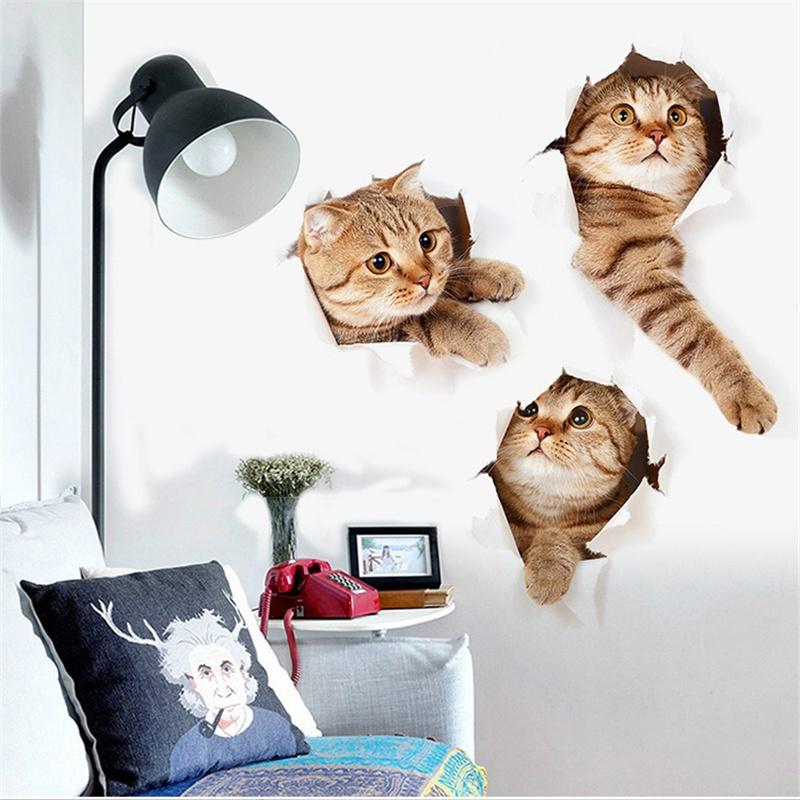 2pcs 3D Lovely Cat Wall Stickers For Kids Room Sofa Living Room Bedroom Toilet Lid PVC Stickers Art D