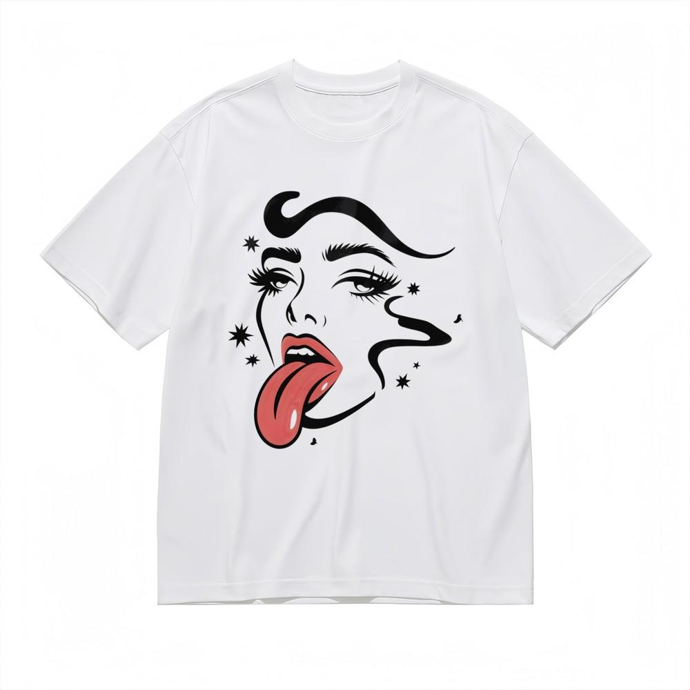 

Women s T-shirt With Retro Glam Art Design Unisex White 100% Cotton Top Summer L