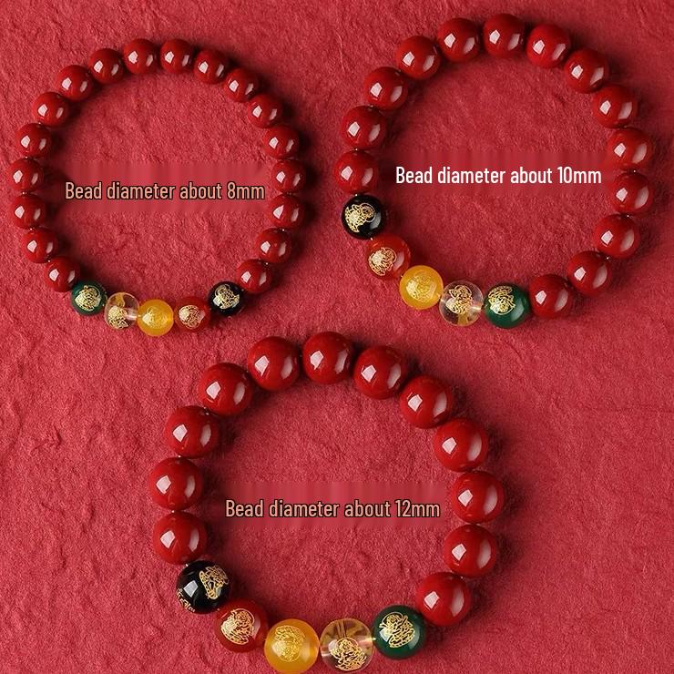 Five Gods of Wealth Cinnabar Lucky Crystal Bracelet for Men and Women - Benming Year Buddhist Beads Jewelry Gift