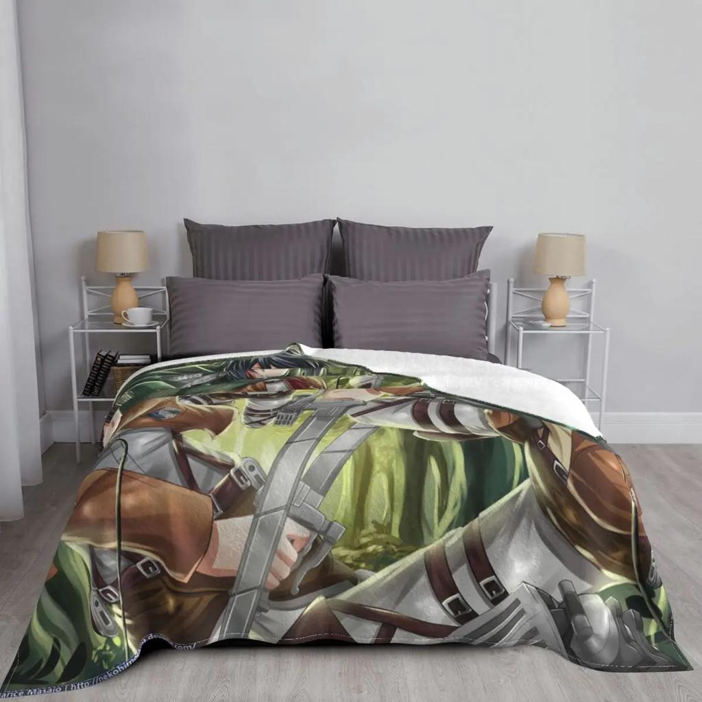 Attack On Titan Flannel Throw Blankets Shingeki No Kyojin Anime Blanket for Bedding Car Super Warm Bedroom Quilt