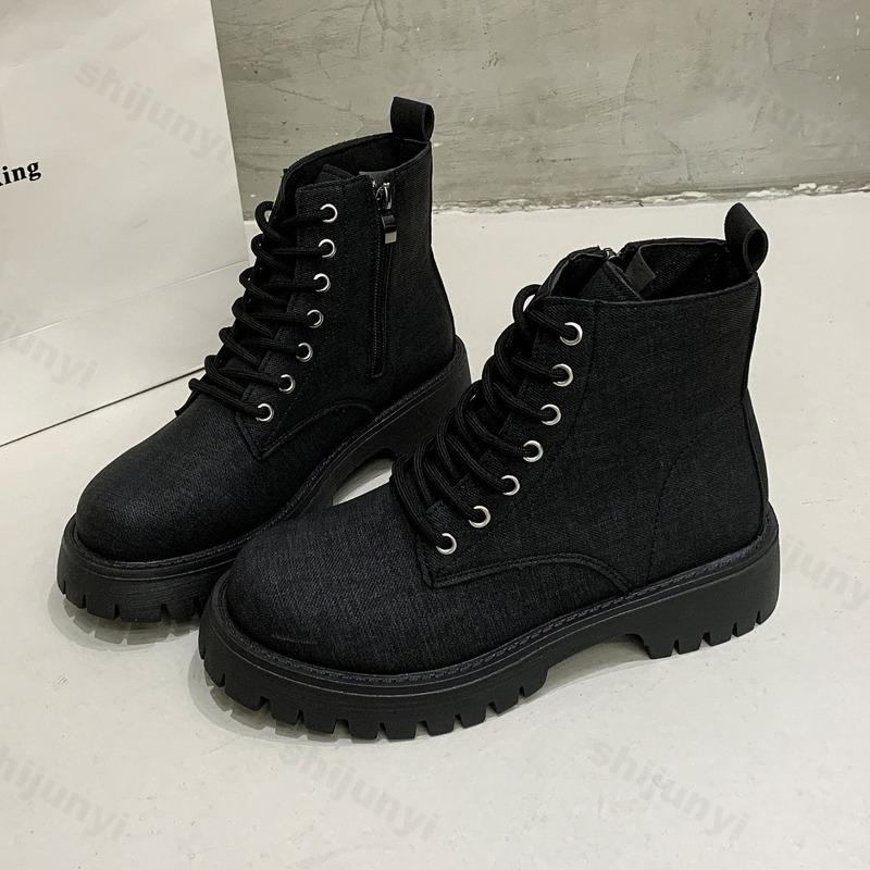 Retro High Top Thick Soled Short Boots for Women's  Autumn British Style Versatile Comfortable Non Slip Chunky Single Boots