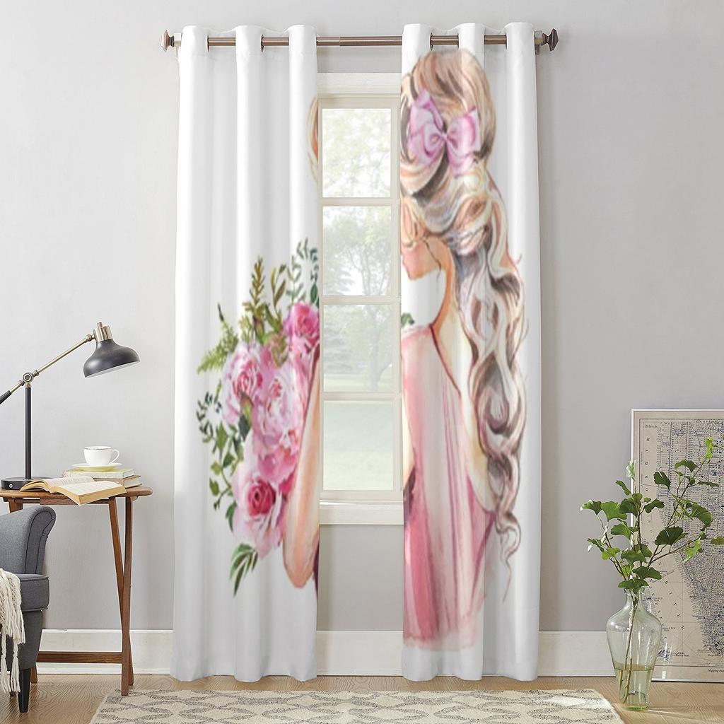 Schöner Aquarell Mädchen Fenster Vorhang für Kinderzimmer Heim Jalousien Vorhänge für Wohnzimmer Schlafzimmer Fenster Vorhänge