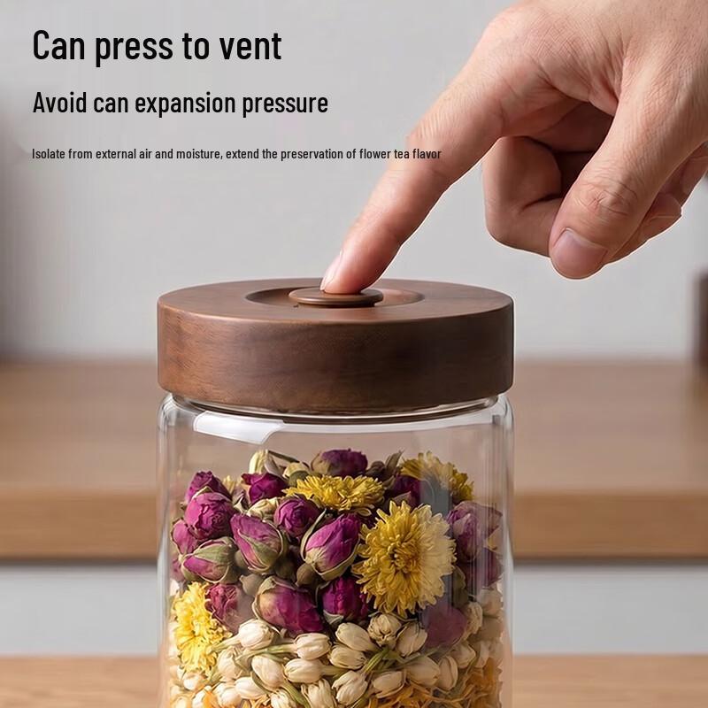 Baijie Borosilicate Glass Airtight Storage Canister with Acacia Wood Lid