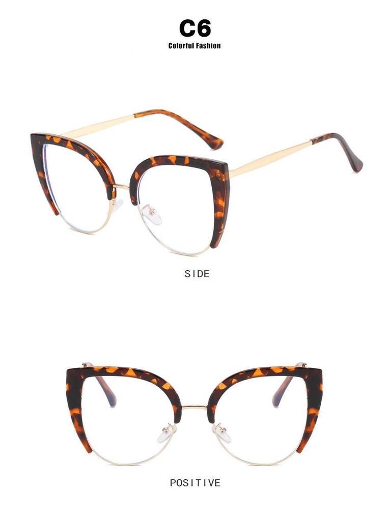 Cat-Eye Semi-Rimless Large Anti-Blue Light Eyeglass Frames, 2023 Retro Trend, European & American Style.