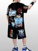 2025 Summer new 3D graffiti bear letter print casual, fashionable, soft, comfortable and lightweight children's set