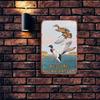 1pc Vintage Welcome Duck Hunters Tin Sign, Duck Flying Over Water Metal Wall Art, Rustic Hunting Decor for Bedroom Bar Garage